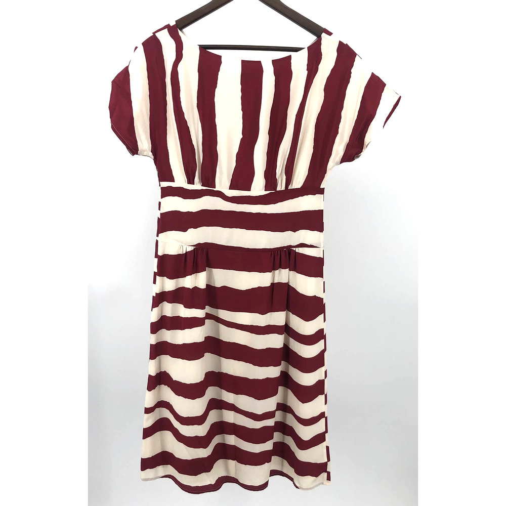 J. Peterman Burgundy Silk Striped Dress Size 8